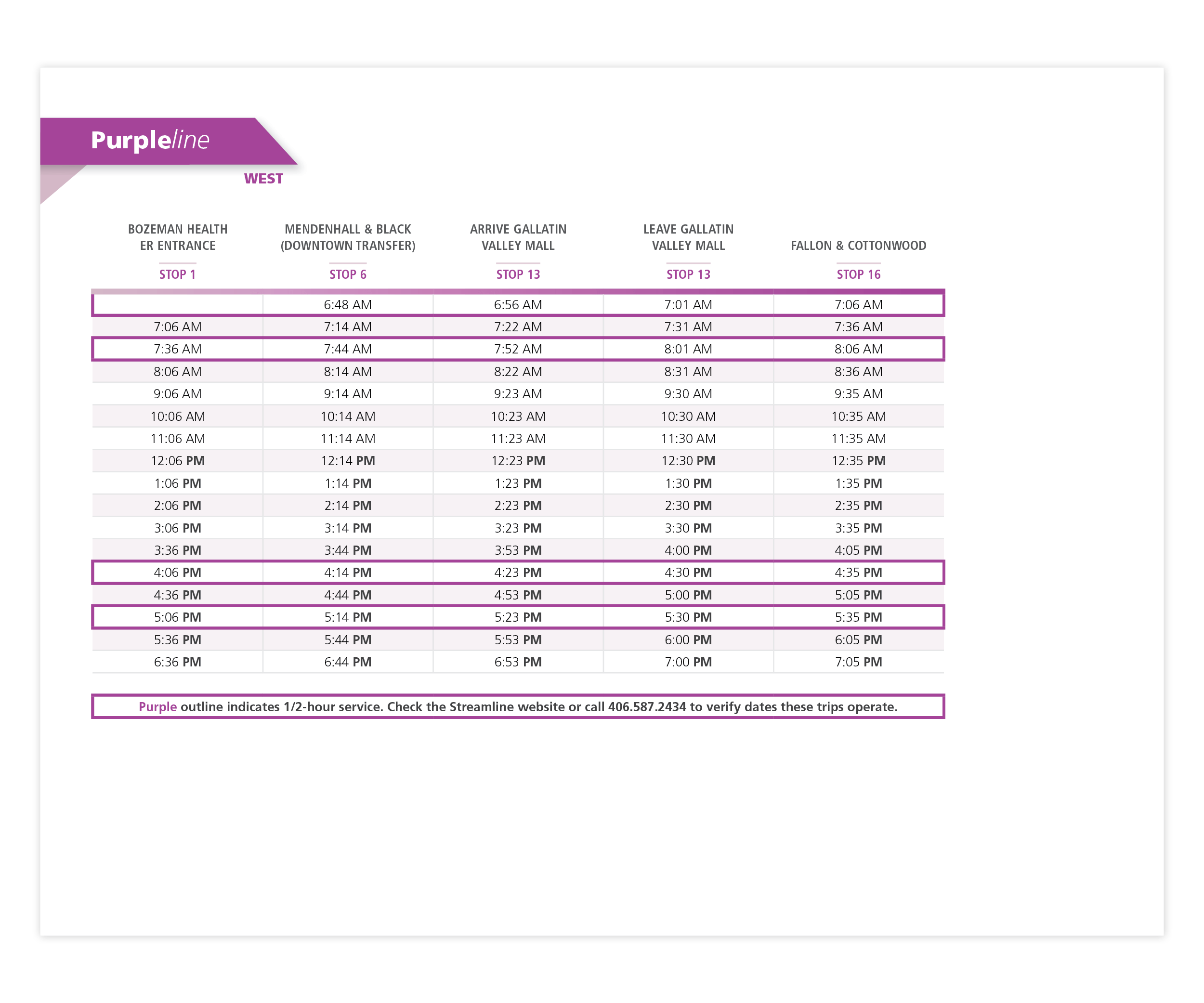Redesign Streamline 2020 Purple Line schedule